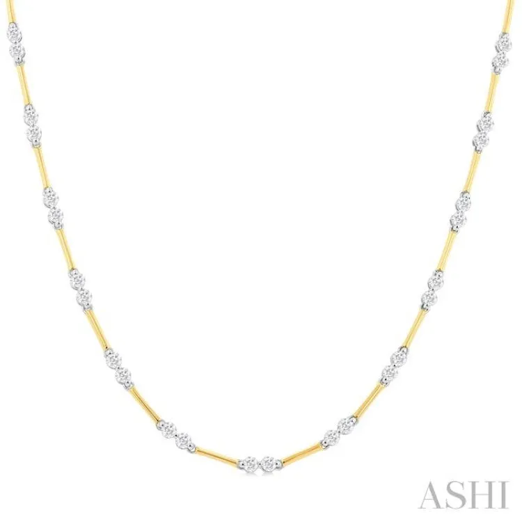 1 1/5 ctw Bar Link Round Cut Diamond Necklace in 14K Yellow and White Gold