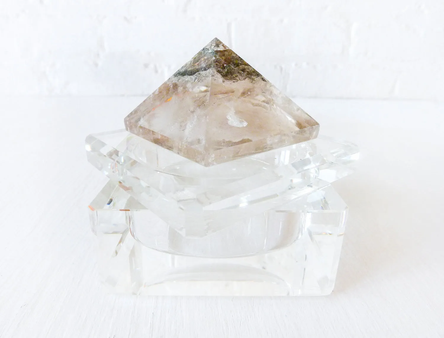 10% SALE The Phantom Pyramid Jewelry Box Beveled Glass Display with Quartz Crystal