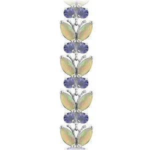 10.5 Carat 14K Solid White Gold Butterfly Bracelet Opal Tanzanite