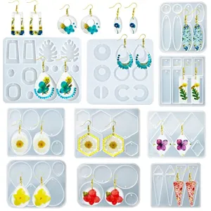 10pcs Resin Earring Mold,Silicone Resin Jewelry Molds Set for Epoxy Resin Dangle Pendant Molds for Women Girls