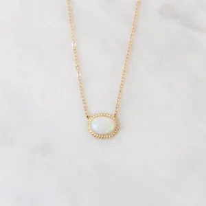 14k Gold East West Bezel Set Opal Necklace