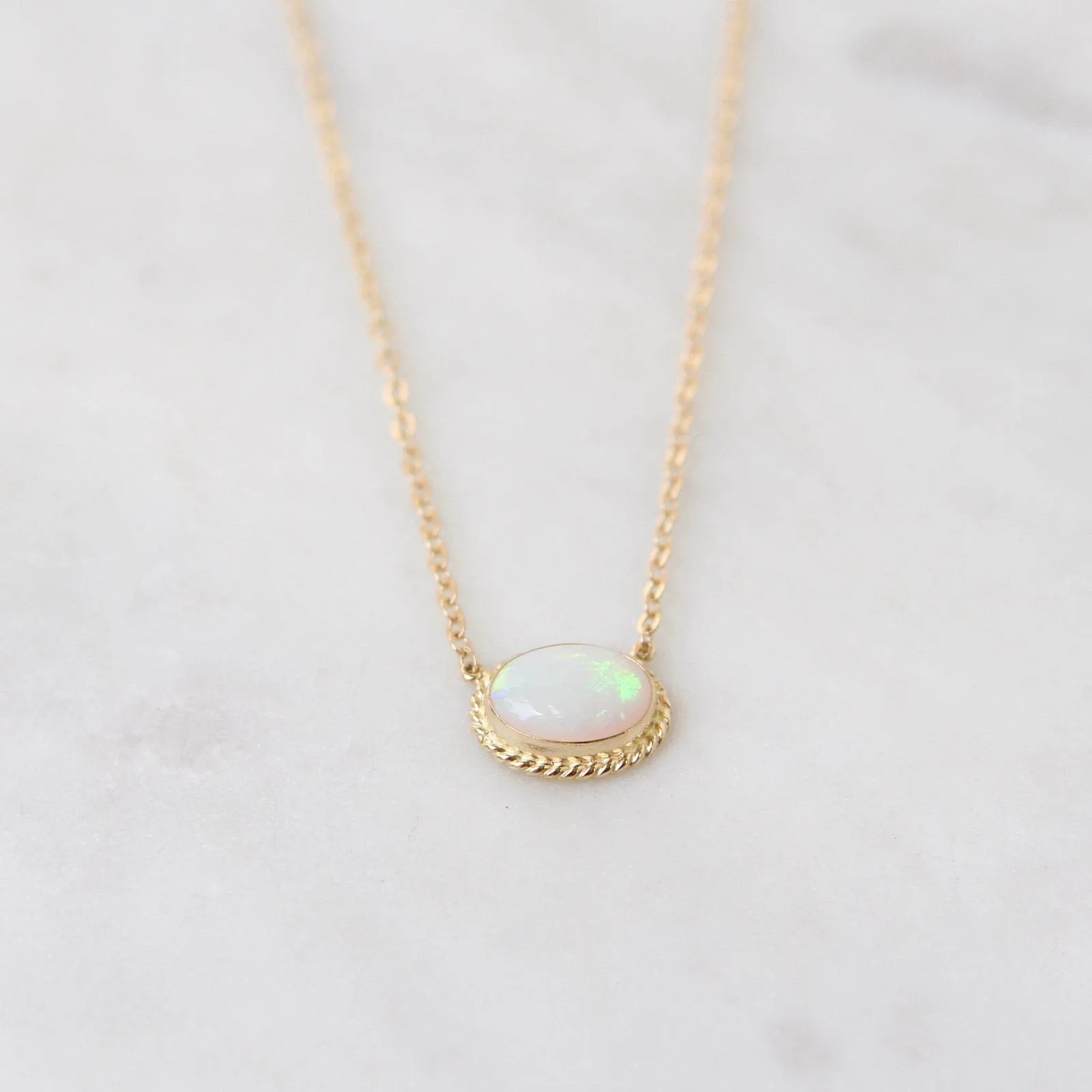 14k Gold East West Bezel Set Opal Necklace