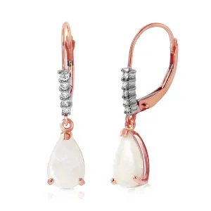 14K Solid Rose Gold Leverback Earrings w/ Natural Diamonds & Opals