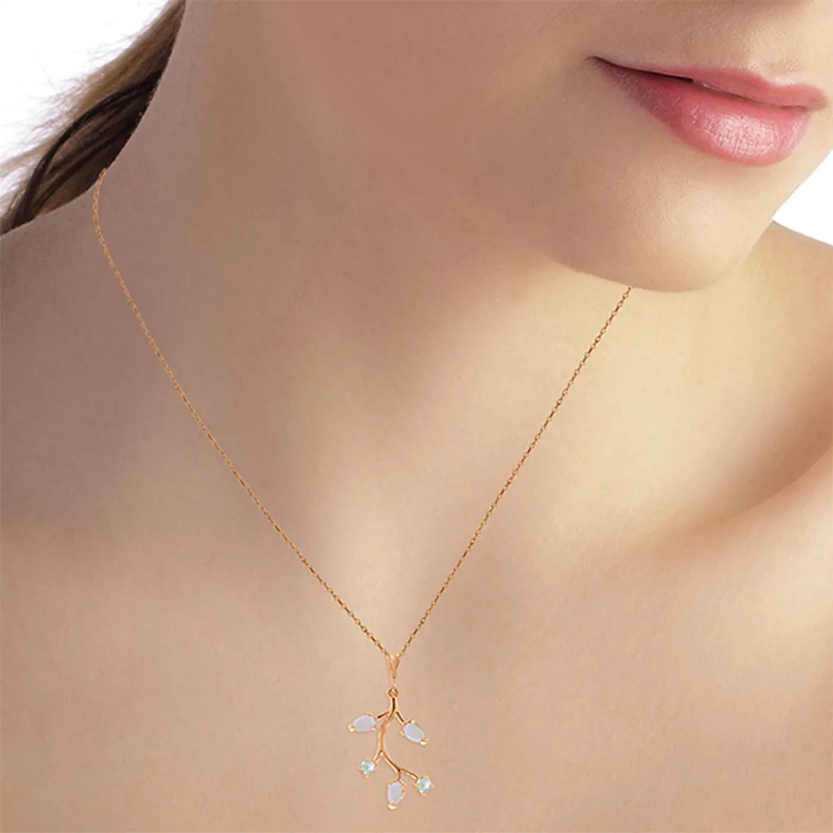 14K Solid Rose Gold Necklace w/ Opals & Aquamarines