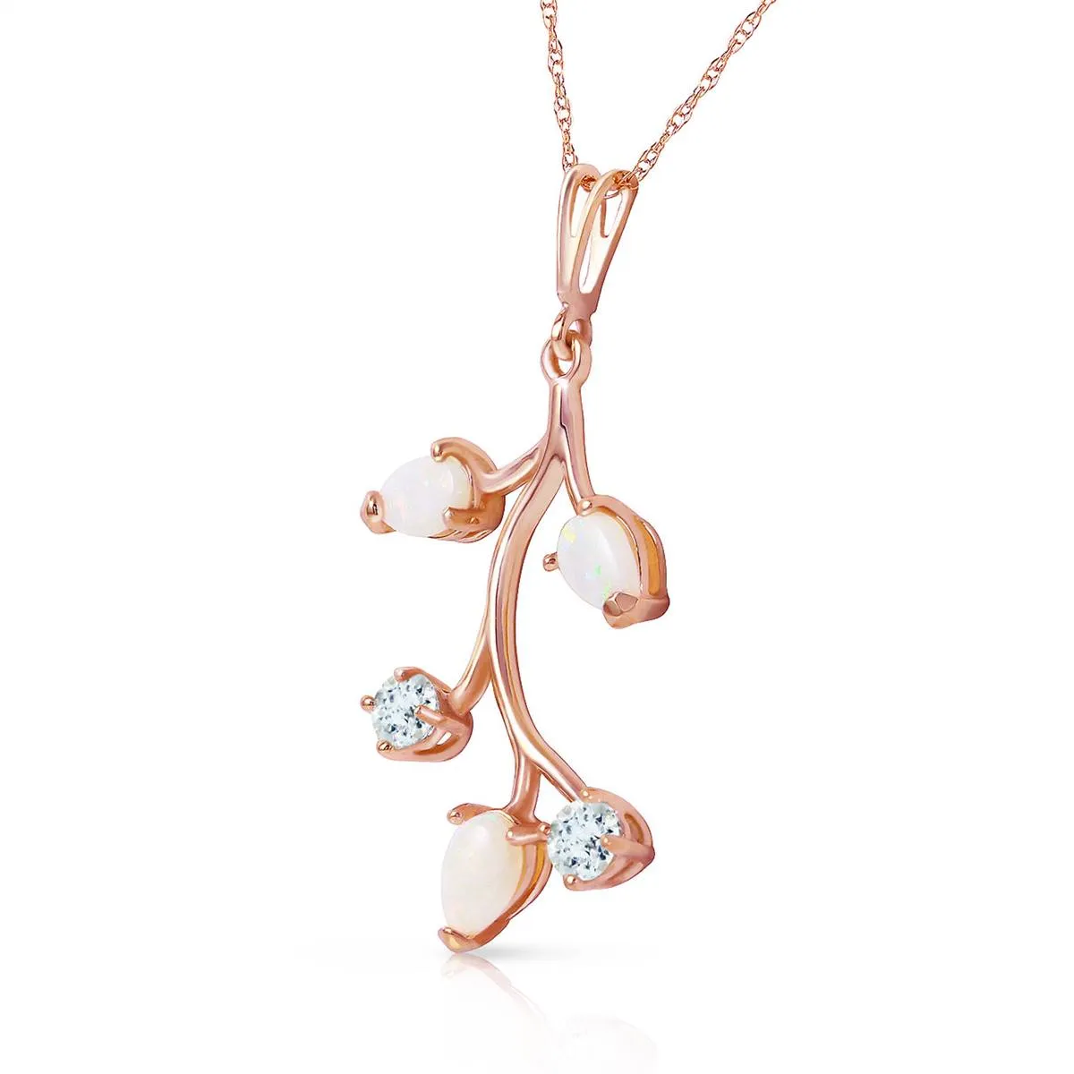 14K Solid Rose Gold Necklace w/ Opals & Aquamarines