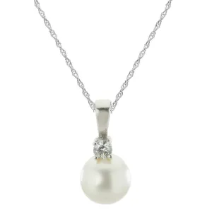 14K White Gold Pearl & Diamond Pendant w/ 0.05 ct Diamond