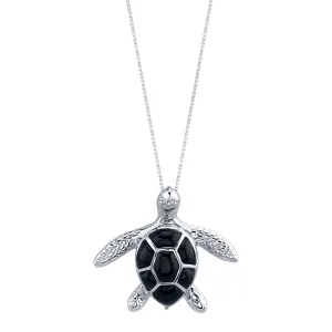 14K White Gold Sea Turtle (Honu) Diamond Necklace