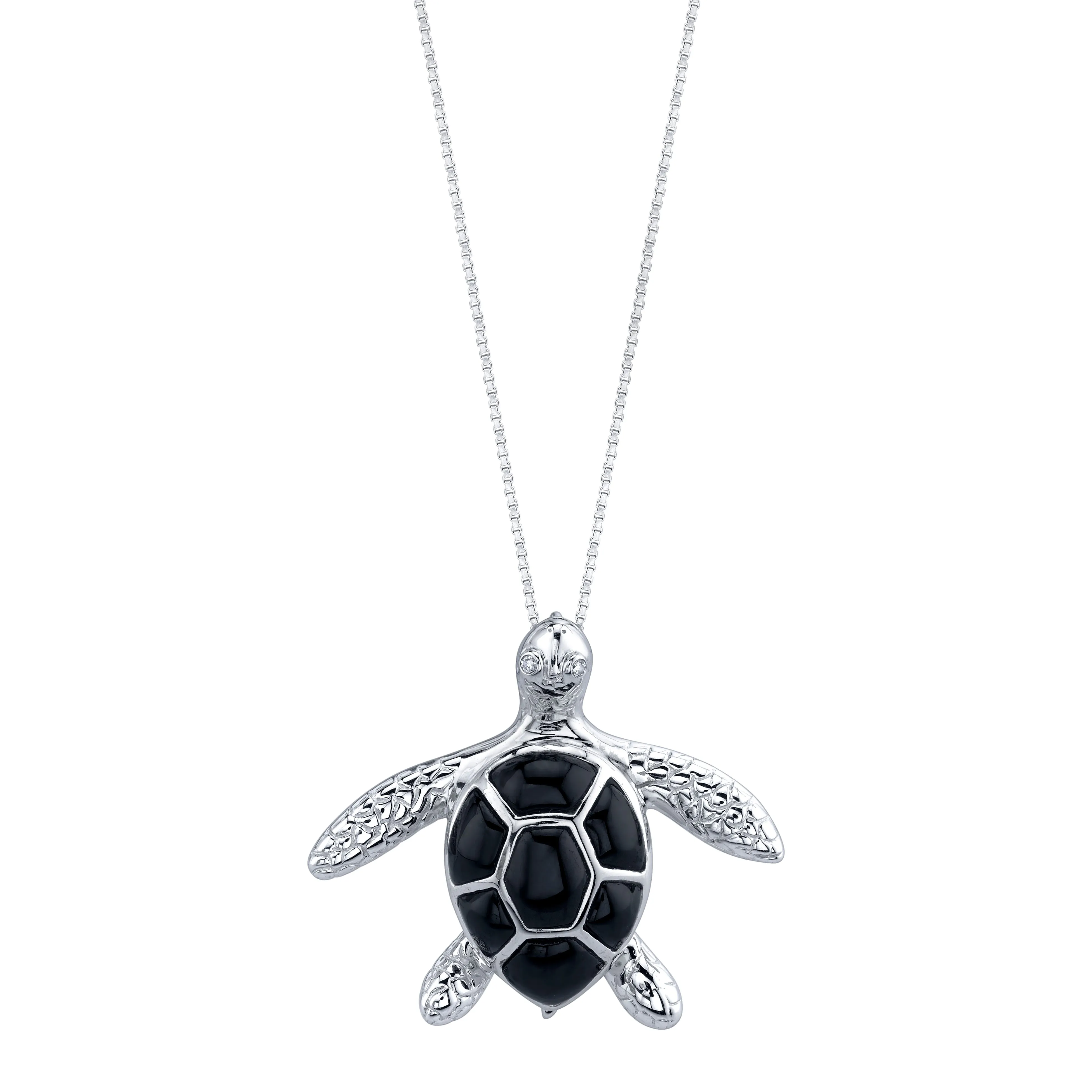 14K White Gold Sea Turtle (Honu) Diamond Necklace