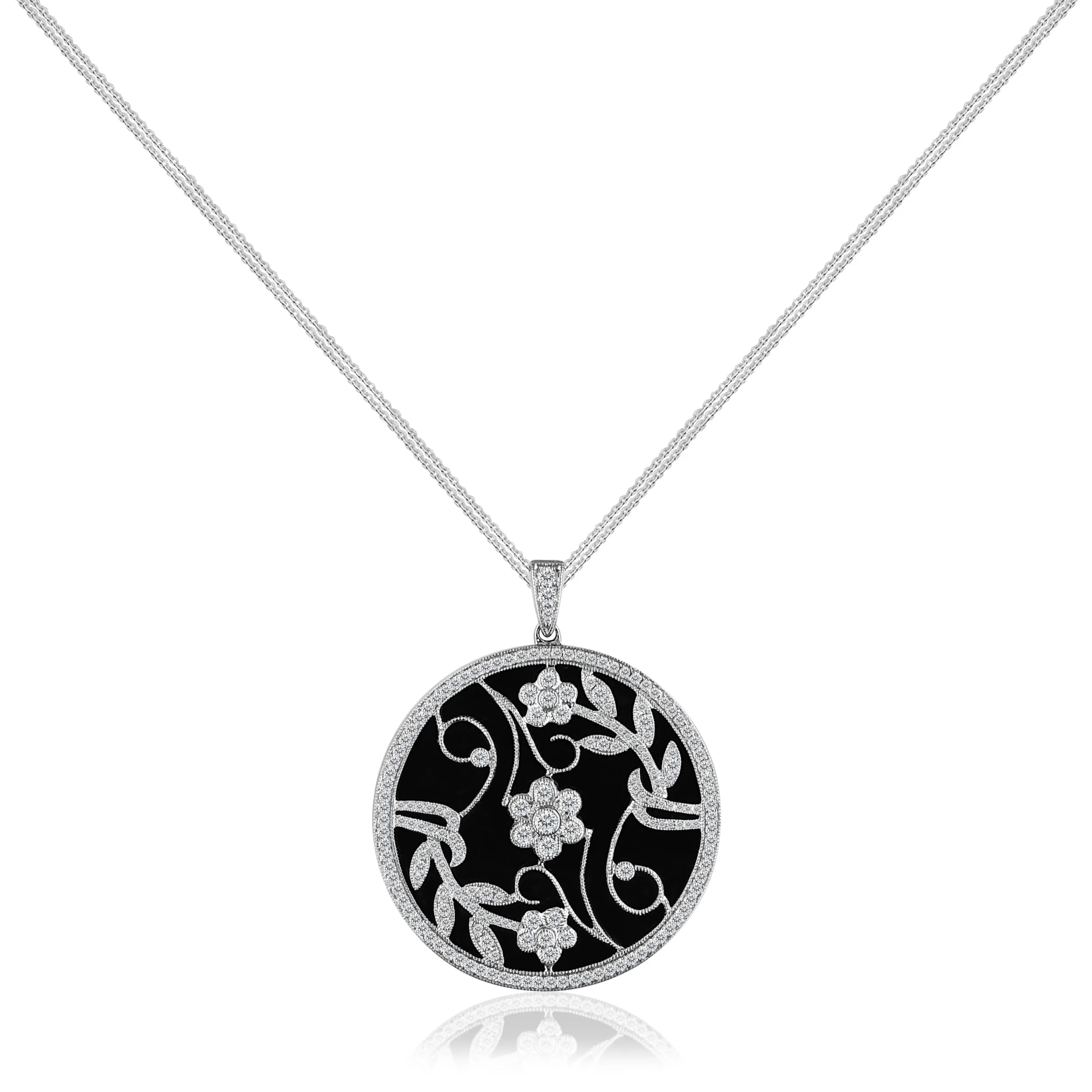 18K White gold onyx medallion with diamonds