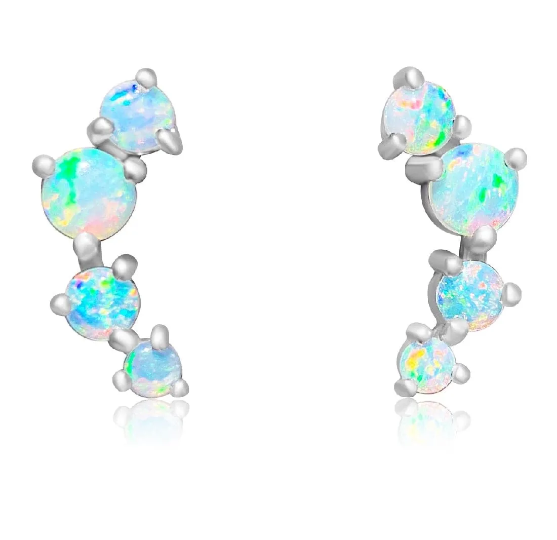 18kt White Gold crawler Opal earrings