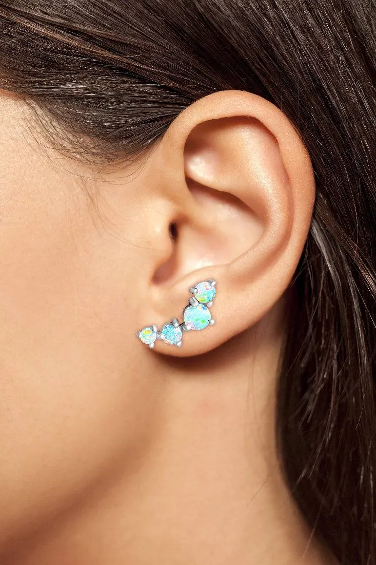 18kt White Gold crawler Opal earrings