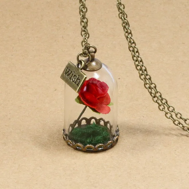 2017 Beauty Retro Glass Vial Necklace Butterfly whish Accessories Necklace Red Rose Dried Flower Jewelry for Women Girls