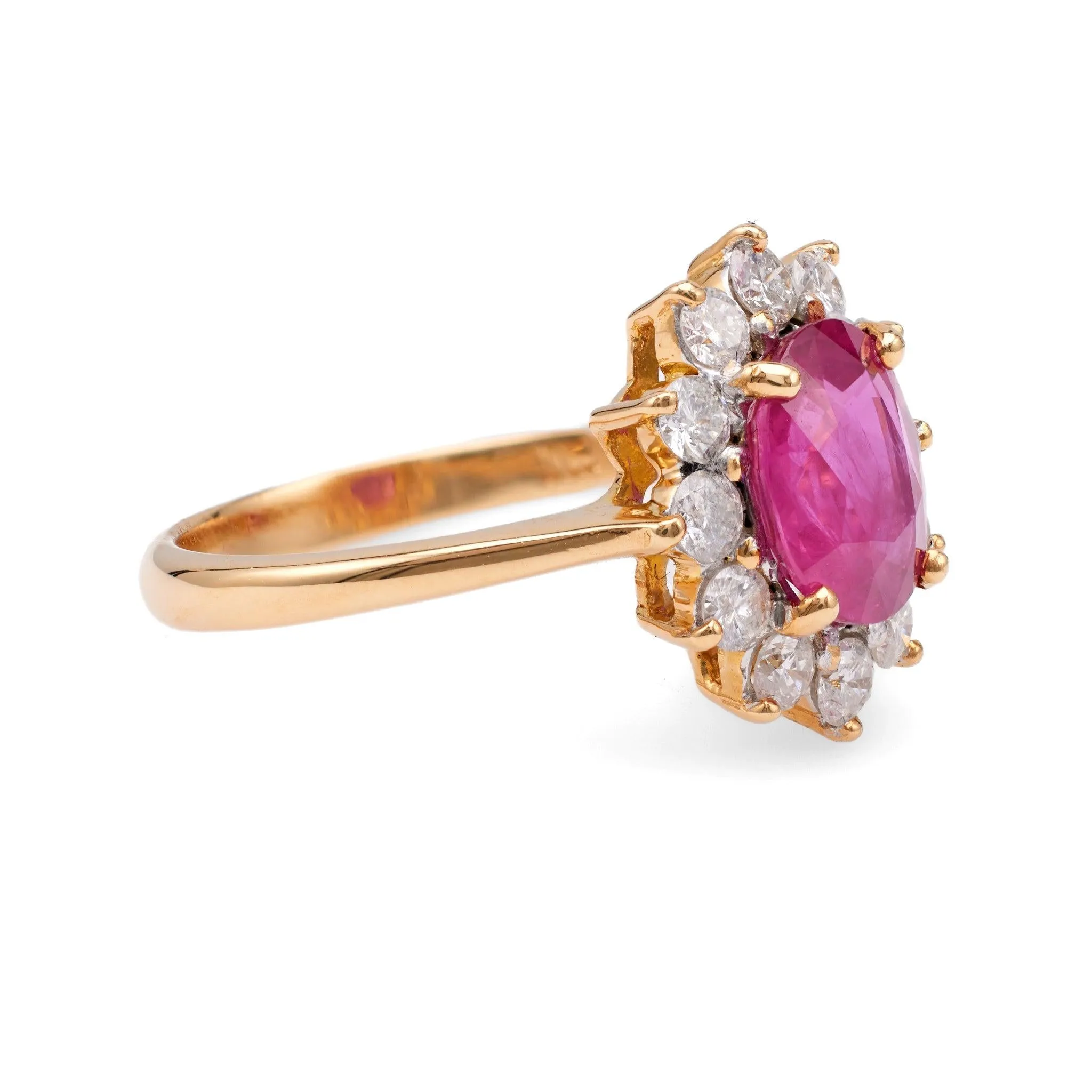 2.04 Carat Ruby and Diamond 18k Yellow Gold Cluster Ring