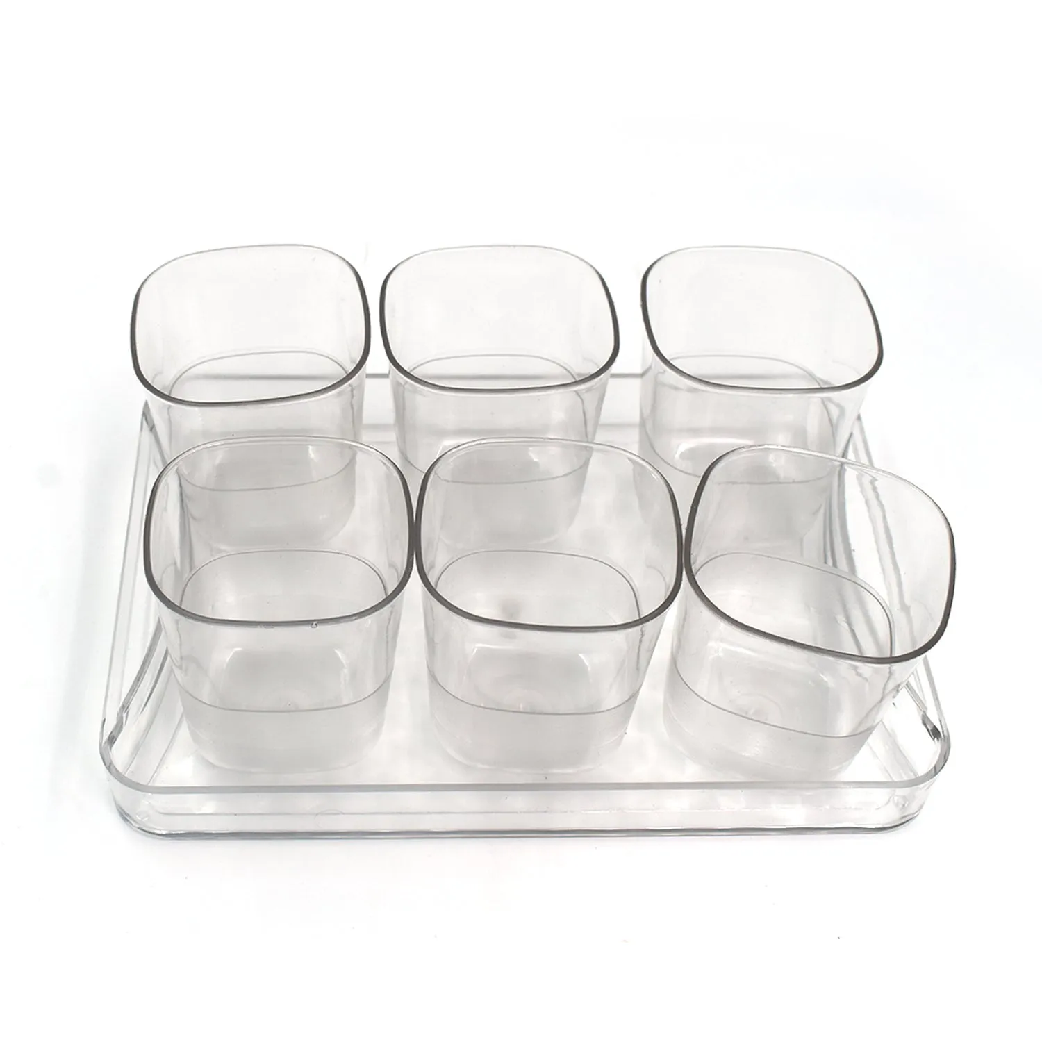 2832 6pc Glasses Set With tray Stylish Transparent Water Glass / Juice Glass / Beer Glass / Wine Glass Plastic Glass Set