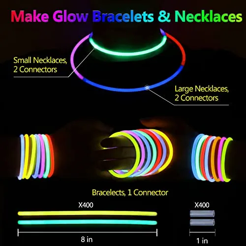 400 Glow Sticks Bulk Glow in The Dark Party Supplies 8" Glowsticks with Connectors for Glow Bracelets and Necklaces 4th of July Glow Sticks Party Pack Halloween Party Favors Neon Party Decorations