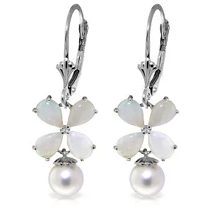 6 Carat 14K Solid White Gold Leverback Earrings Opal Pearl