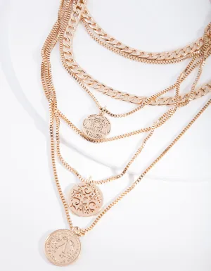 Antique Gold Mix Charm Row Necklace