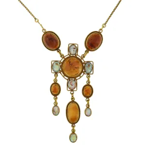 Art Nouveau Egyptian Revival 14kt Amber   Carved Opal Scarab Necklace