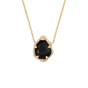 Baby Queen Water Drop Onyx Necklace with Full Pavé Diamond Halo