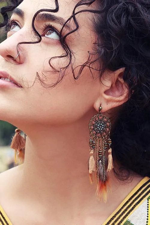 Beads Feather Tassels Earring