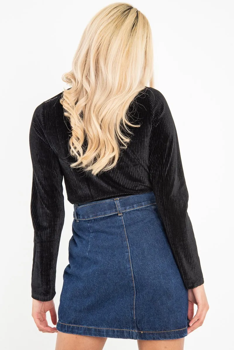 Black Chenille High Neck Zip Back Jumper - Ivania