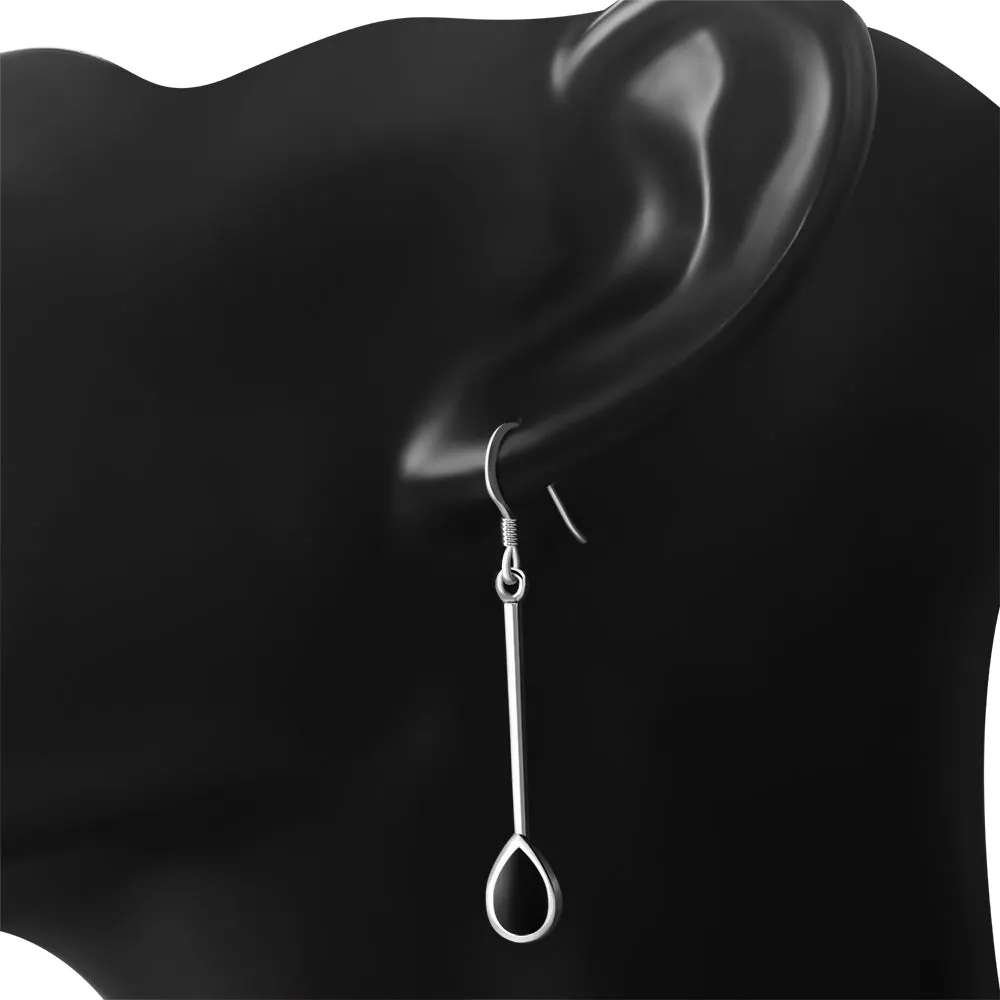 Black Onyx Long Drop Silver Earrings