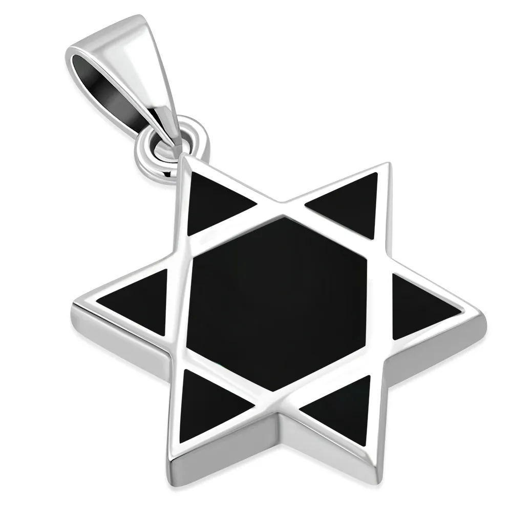 Black Onyx Star of David Silver Pendant