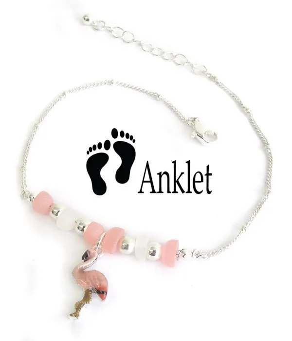 Boho Chic Sea Glass Flamingo Anklet - Beach-Inspired Ankle Bracelet