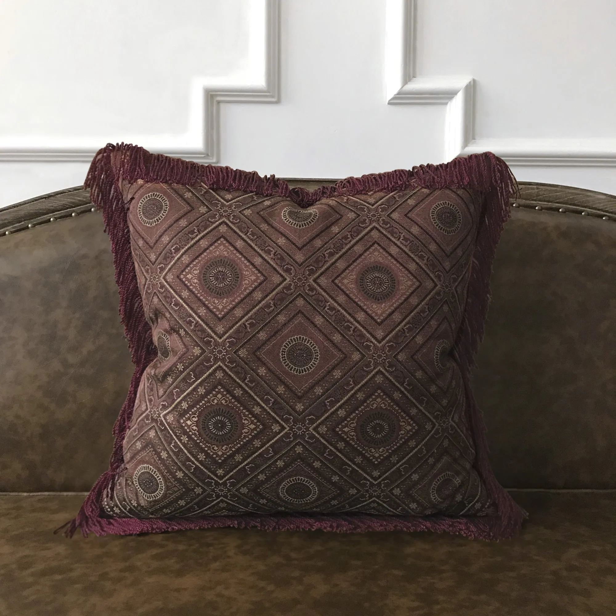 Burgundy and Gold Ethnic Throw Pillow Cover 20x20