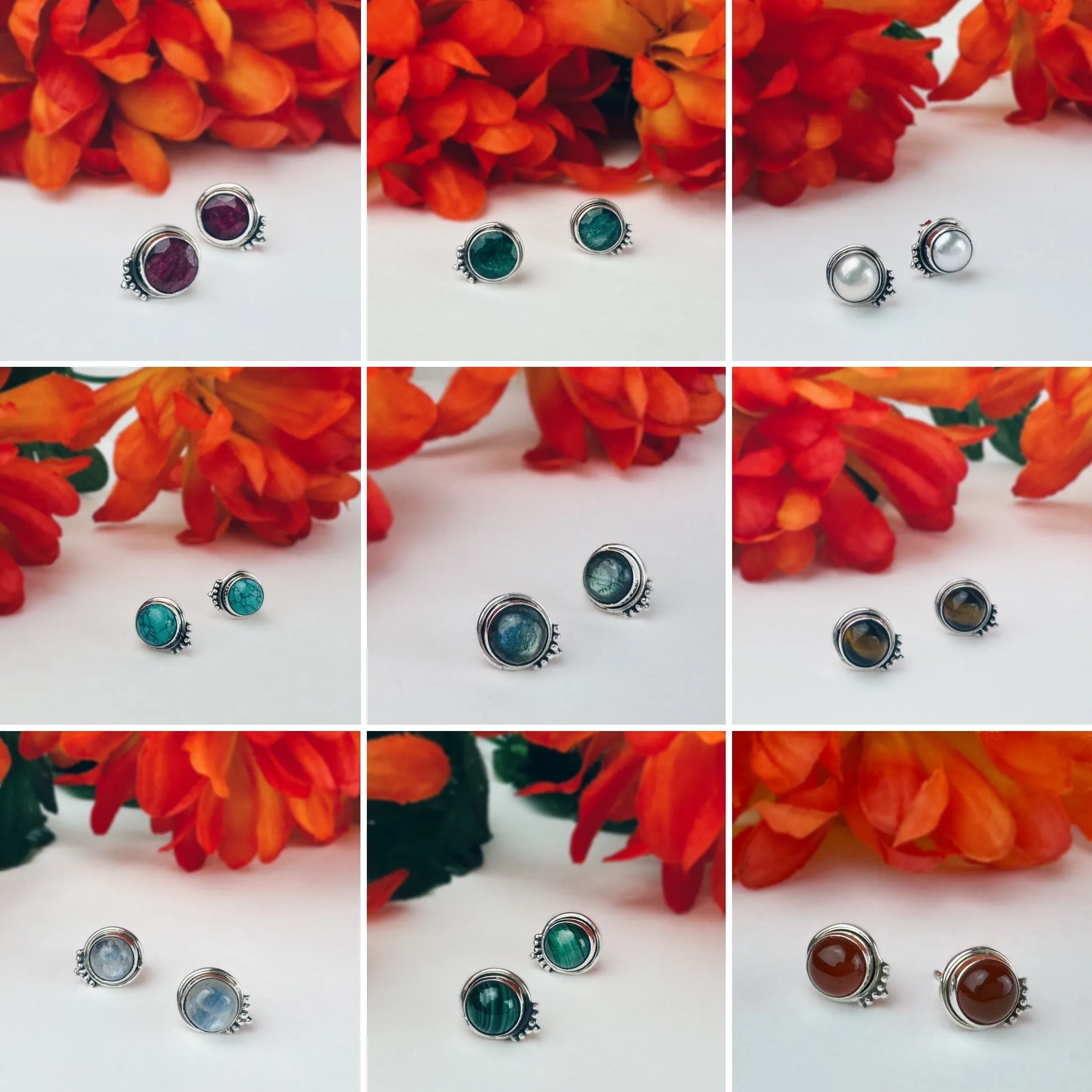 Canna Stud Earrings - VE302 (Asst gemstones)