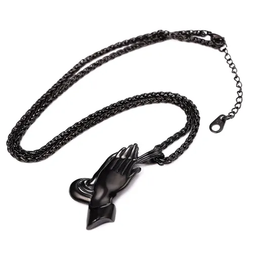 Classy Men Black Praying Hands Pendant Necklace