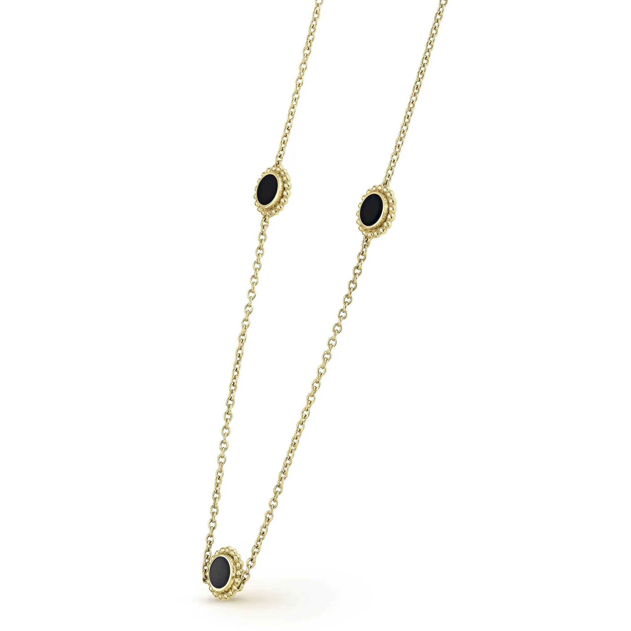 Covet Three Station Round Onyx Necklace