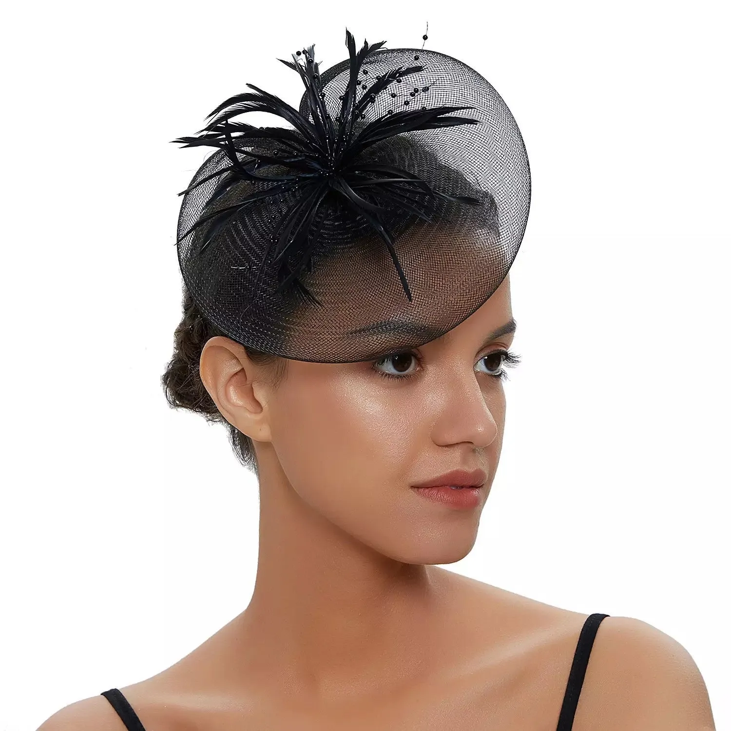 Crinoline and Feather Headband Fascinator - Black