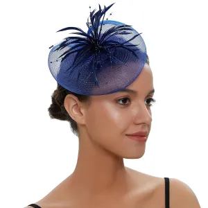 Crinoline and Feather Headband Fascinator - Navy