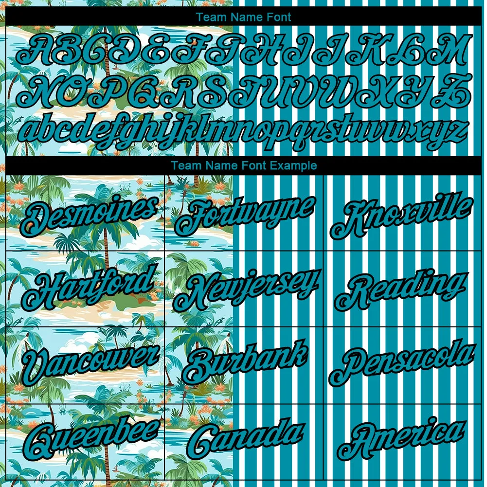 Custom Teal Black-White 3D Tropical Hawaii Beach And Palm Trees Performance T-Shirt