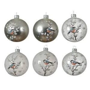 Decoris 8cm Glass Shiny Bird Baubles (Choice of 3)