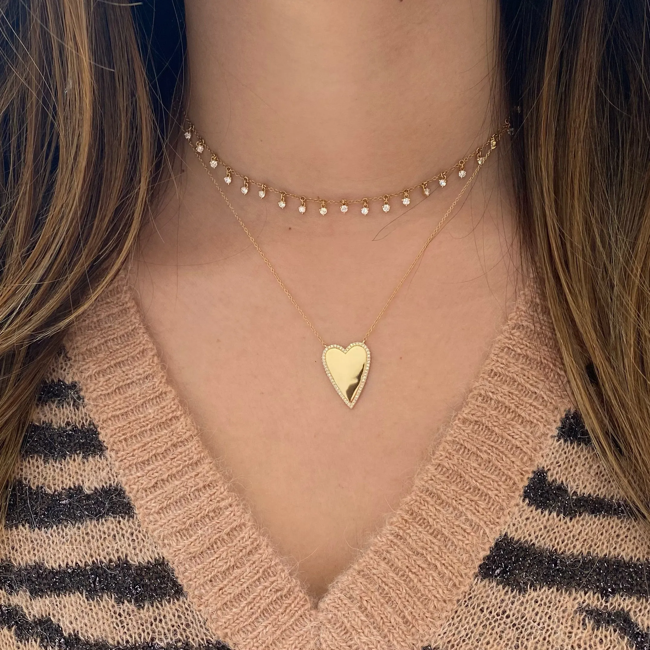 Diamond-Framed Elongated Heart Pendant