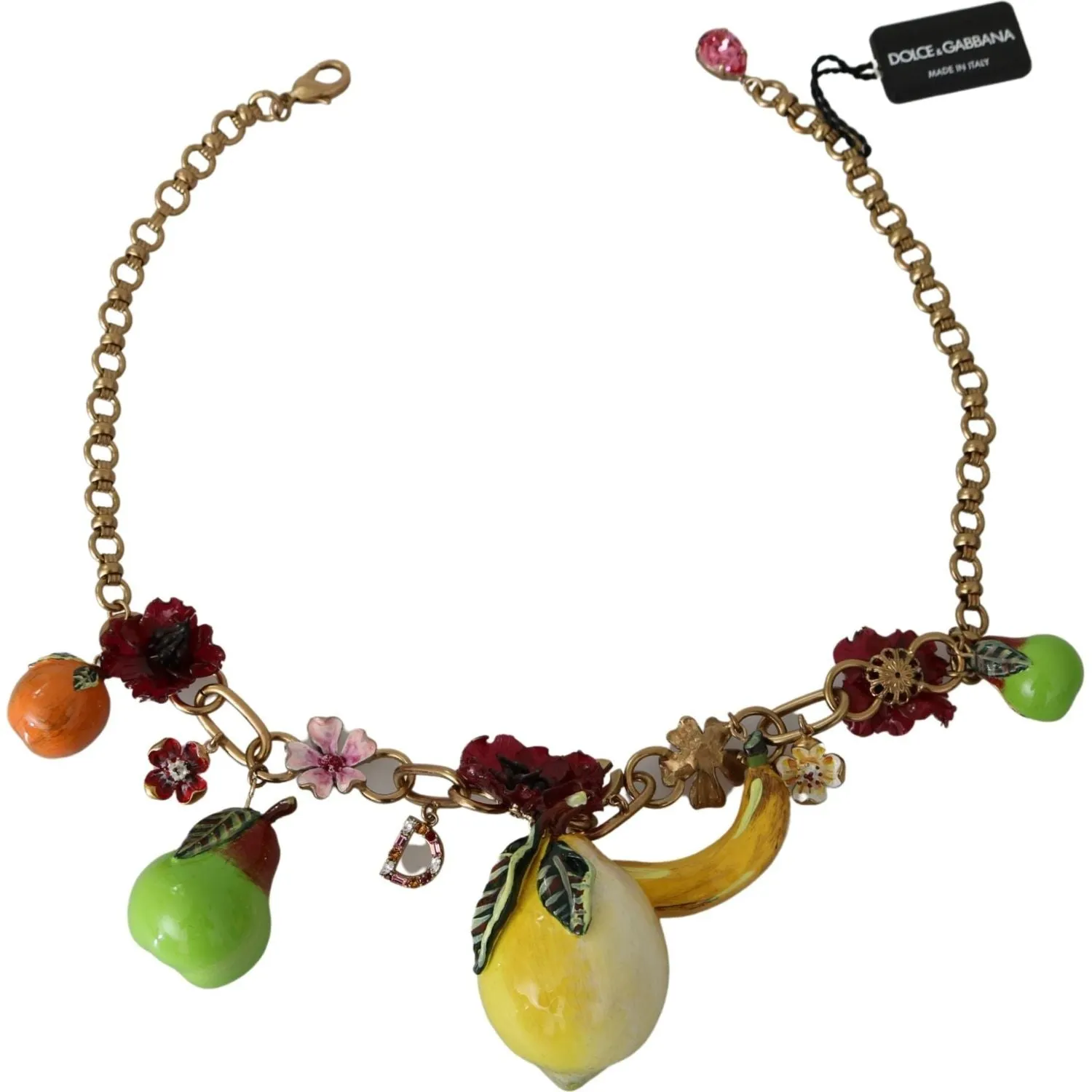 Dolce & Gabbana Crystal Embellished Floral Charm Necklace