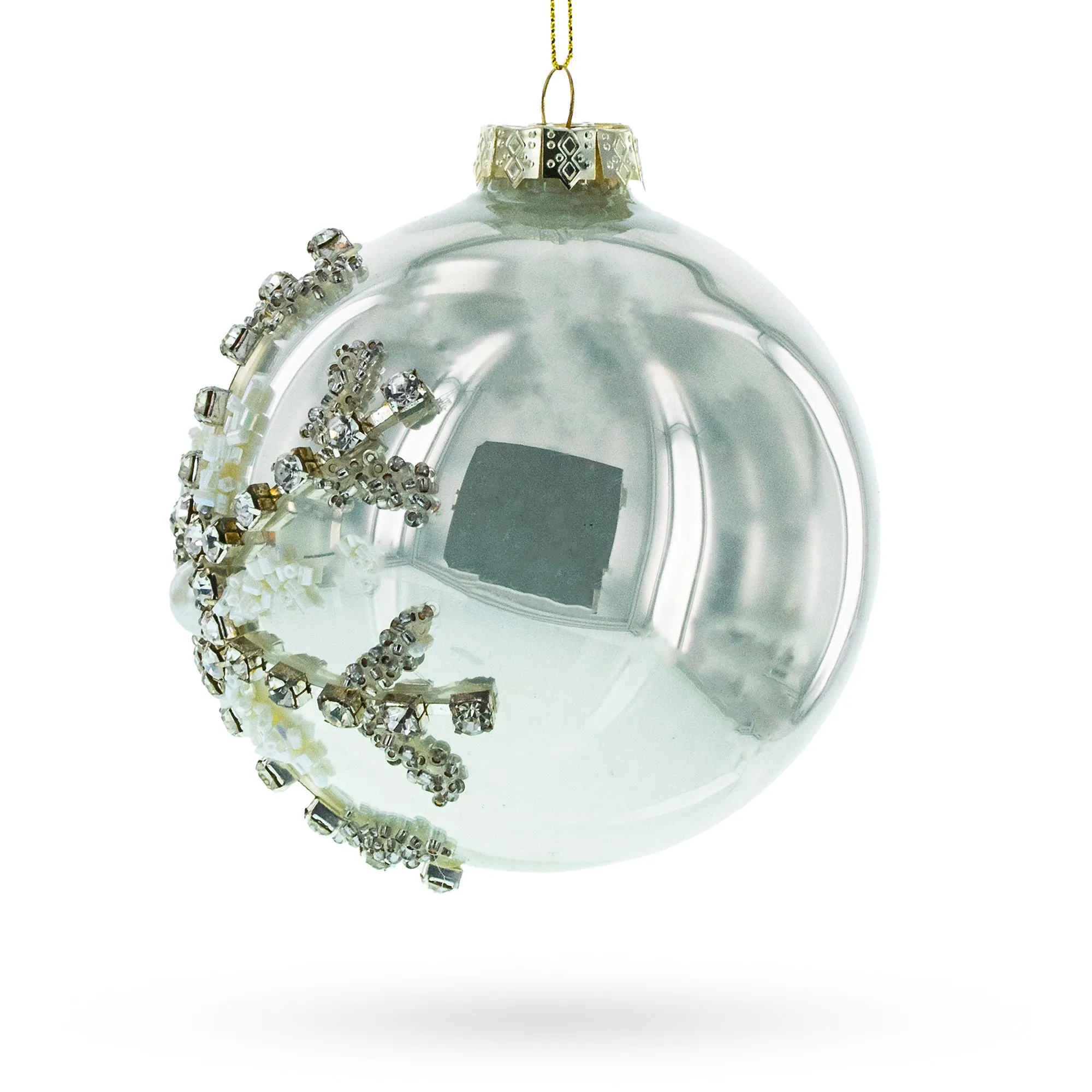 Elegant Silver Glitter Snowflake - Blown Glass Ball Christmas Ornament