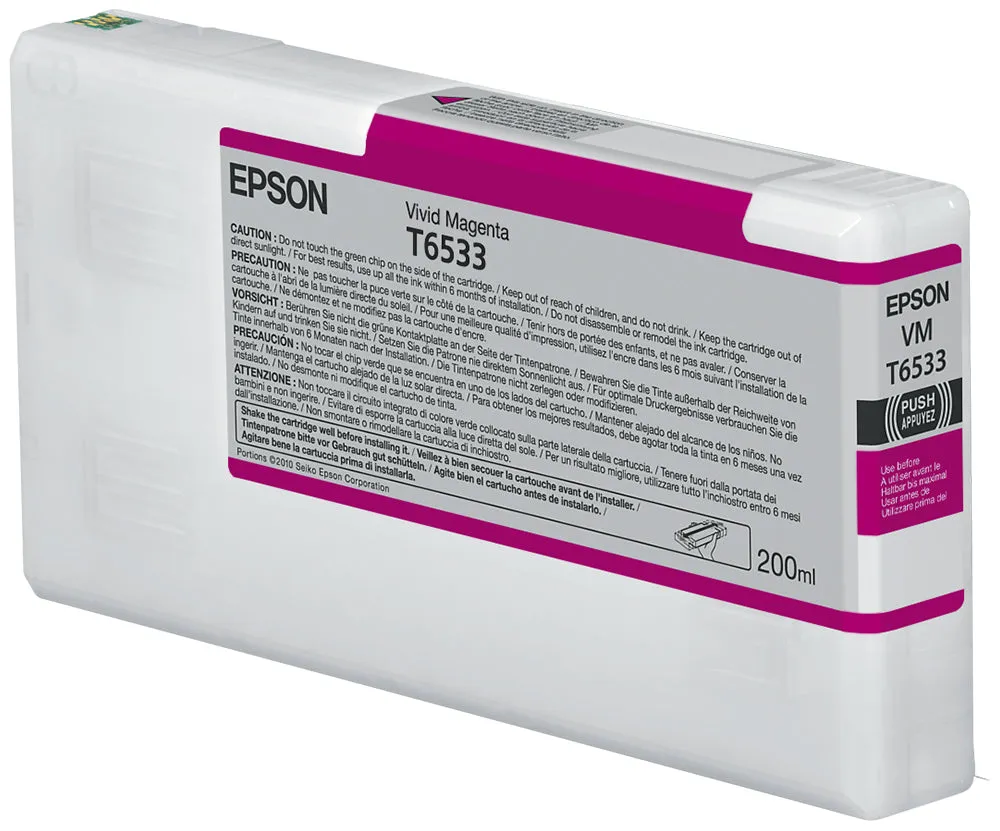 Epson Ink Cartridges, Ultrachrome Hdr, T6533, Singlepack, 1 X 200.0 Ml Vivid Magenta, Standard