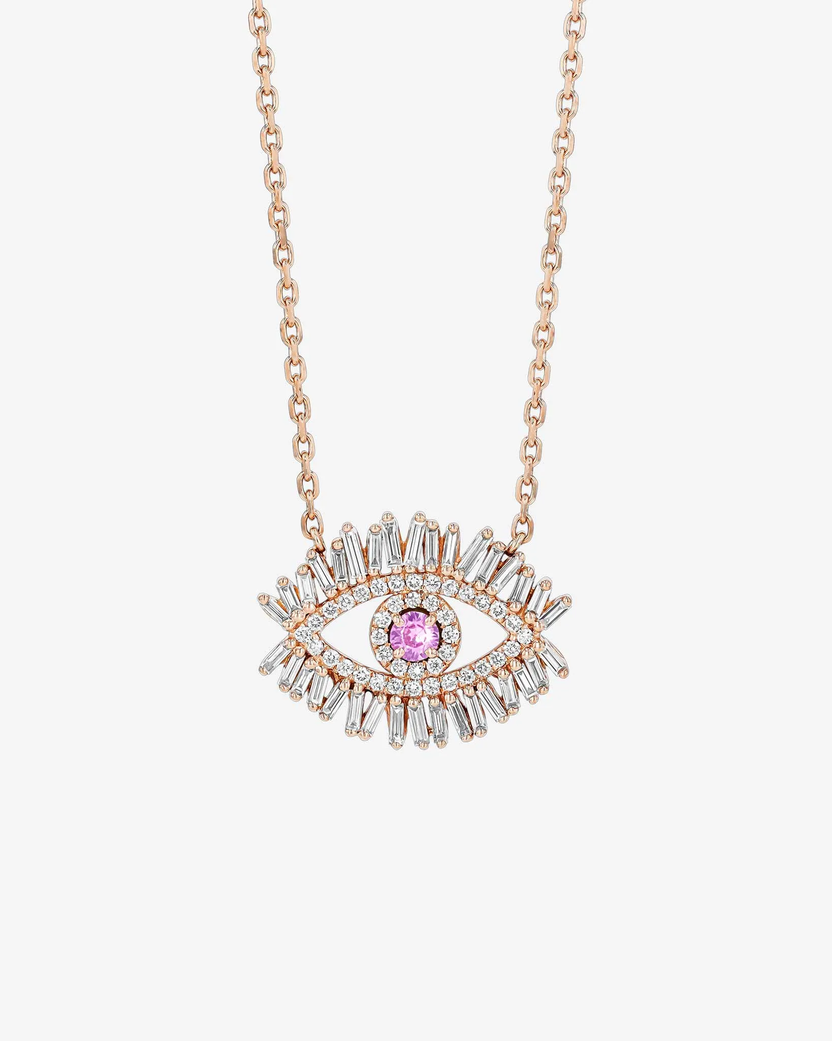 Evil Eye Midi Pink Sapphire Half Pave Pendant