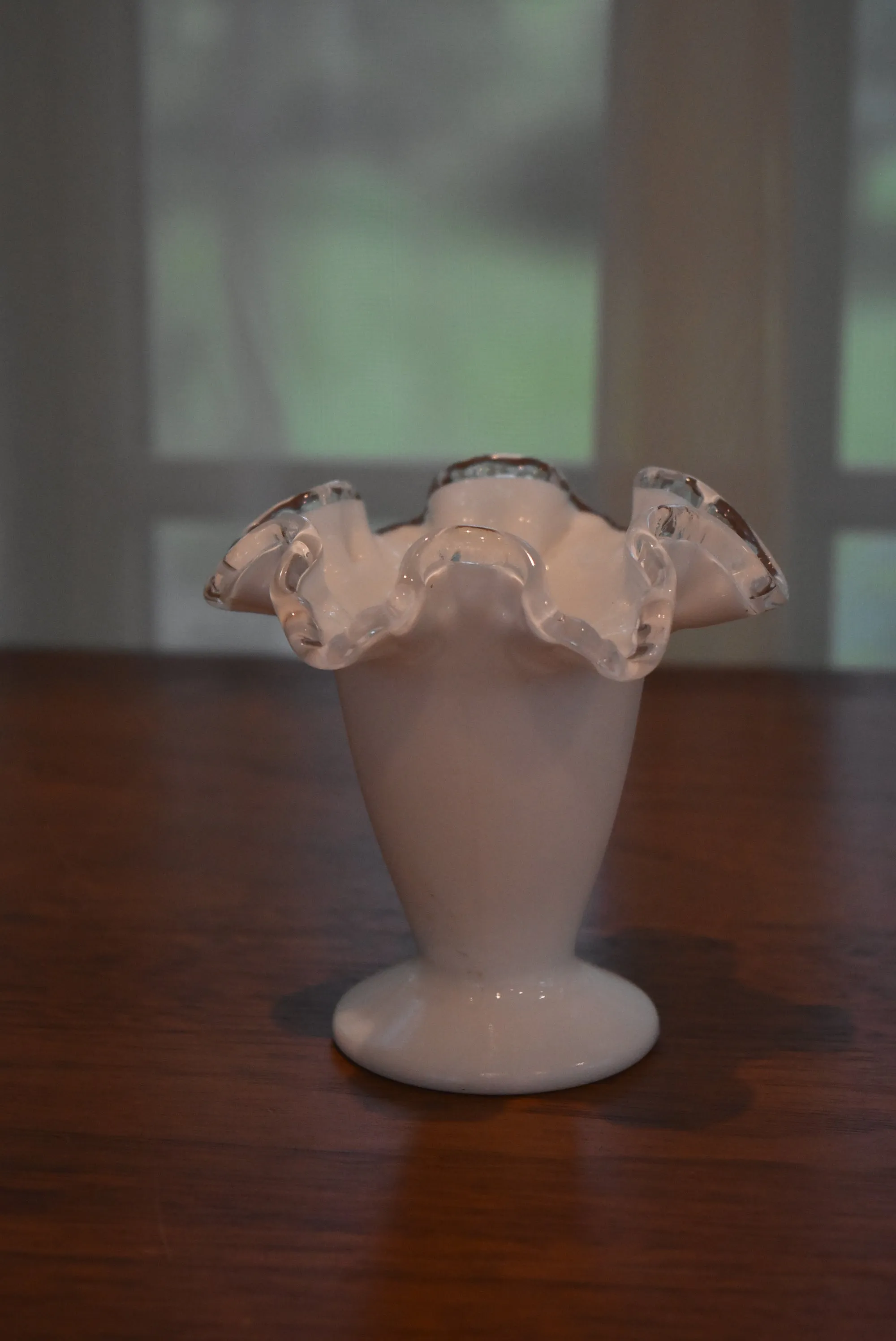 Fenton - White Milk Glass Ribbon Top Vase