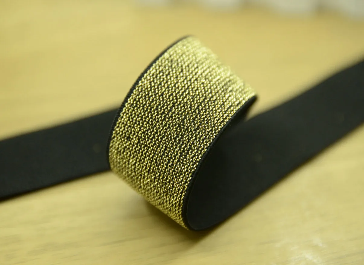 Glitter Elastic, 1.5 inch 38mm Silver and Gold Glitter in Black Elastic