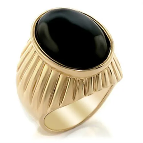 Gold Brass Ring with Semi-Precious Onyx in Jet for Women Style 2W060