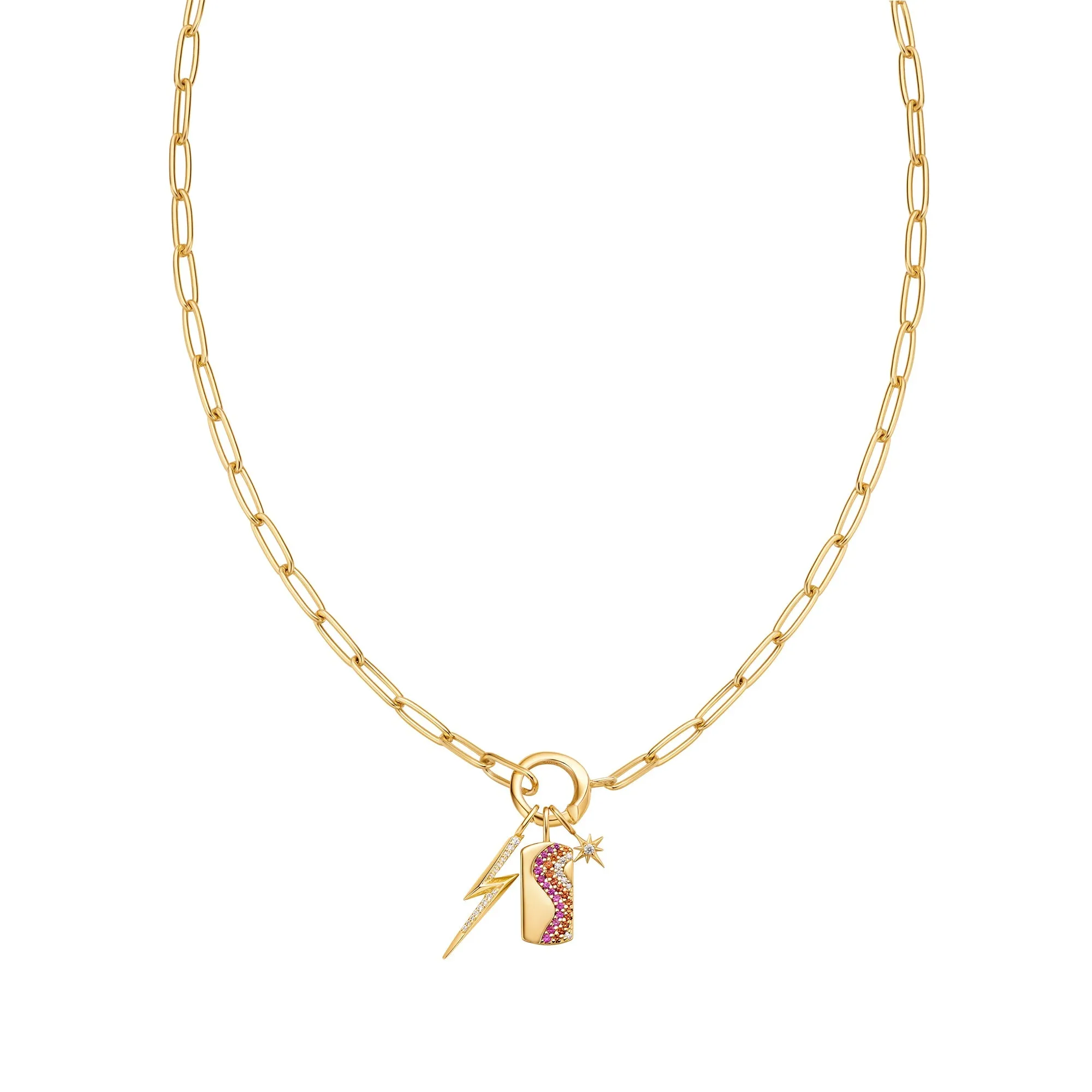 Gold Link Charm Chain Connector Necklace