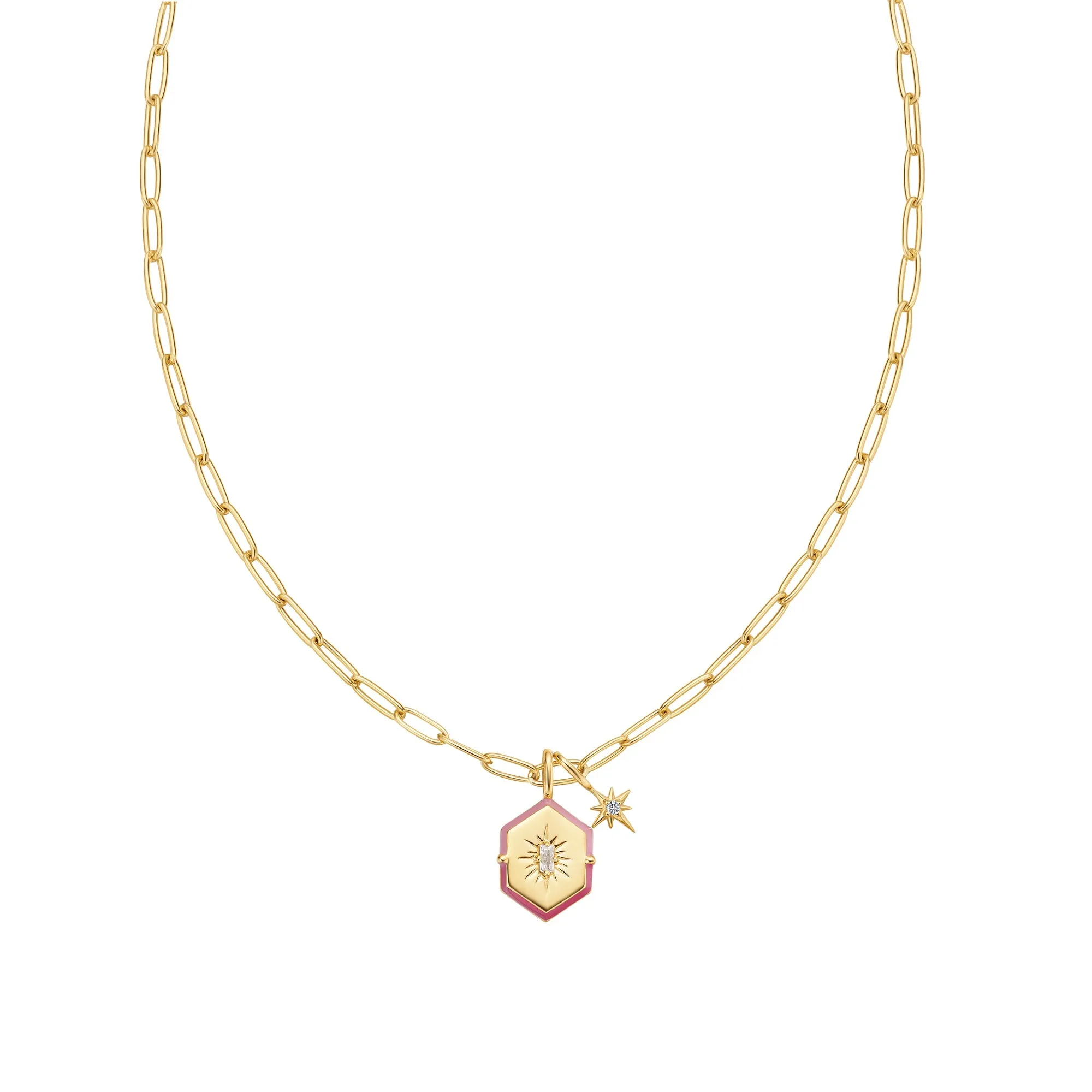 Gold Link Charm Chain Necklace