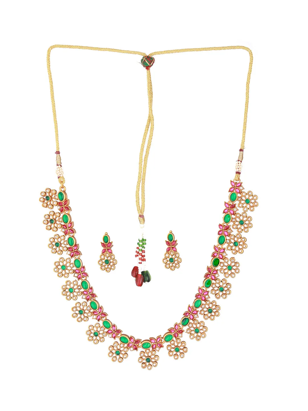 Gold-Plated American Diamond-Studded Brass Necklace & Earrings