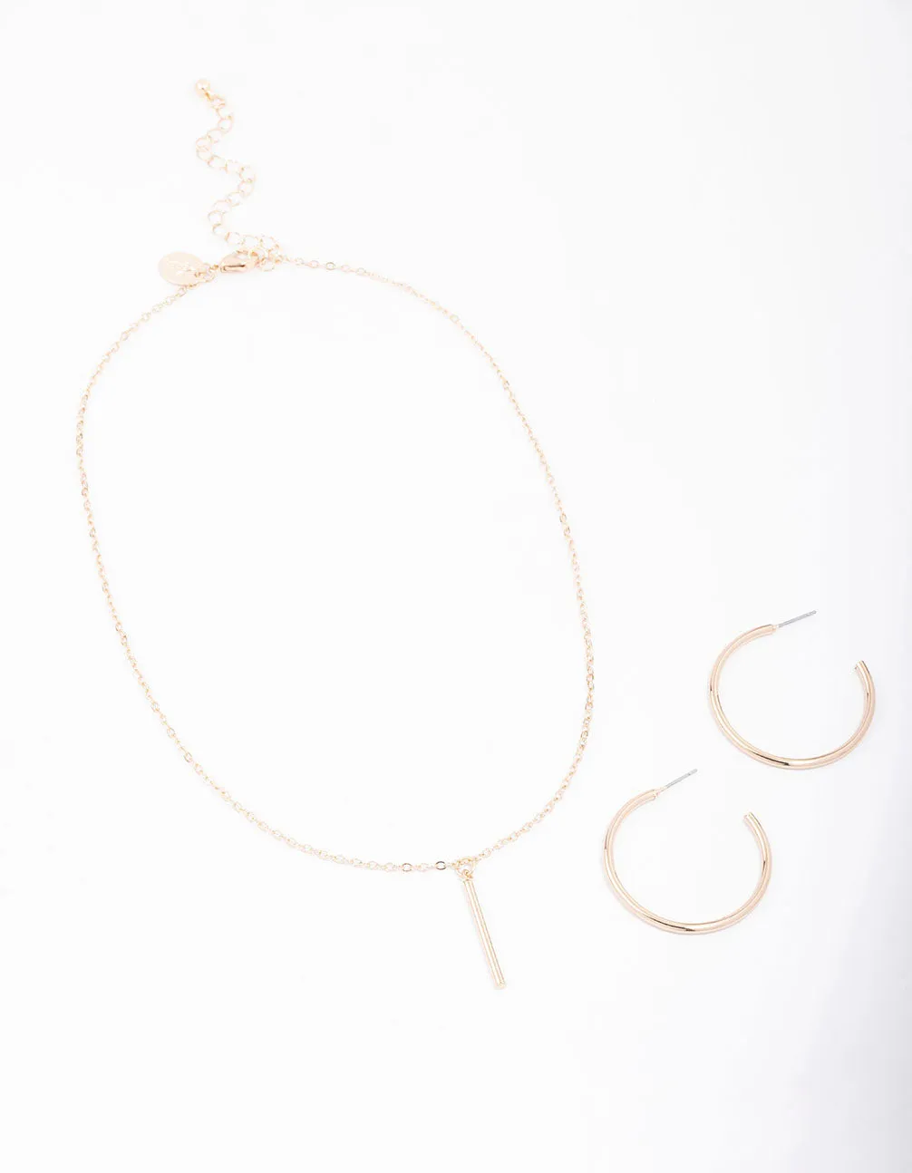 Gold Slim Stick Necklace & Earrings Jewellery Set