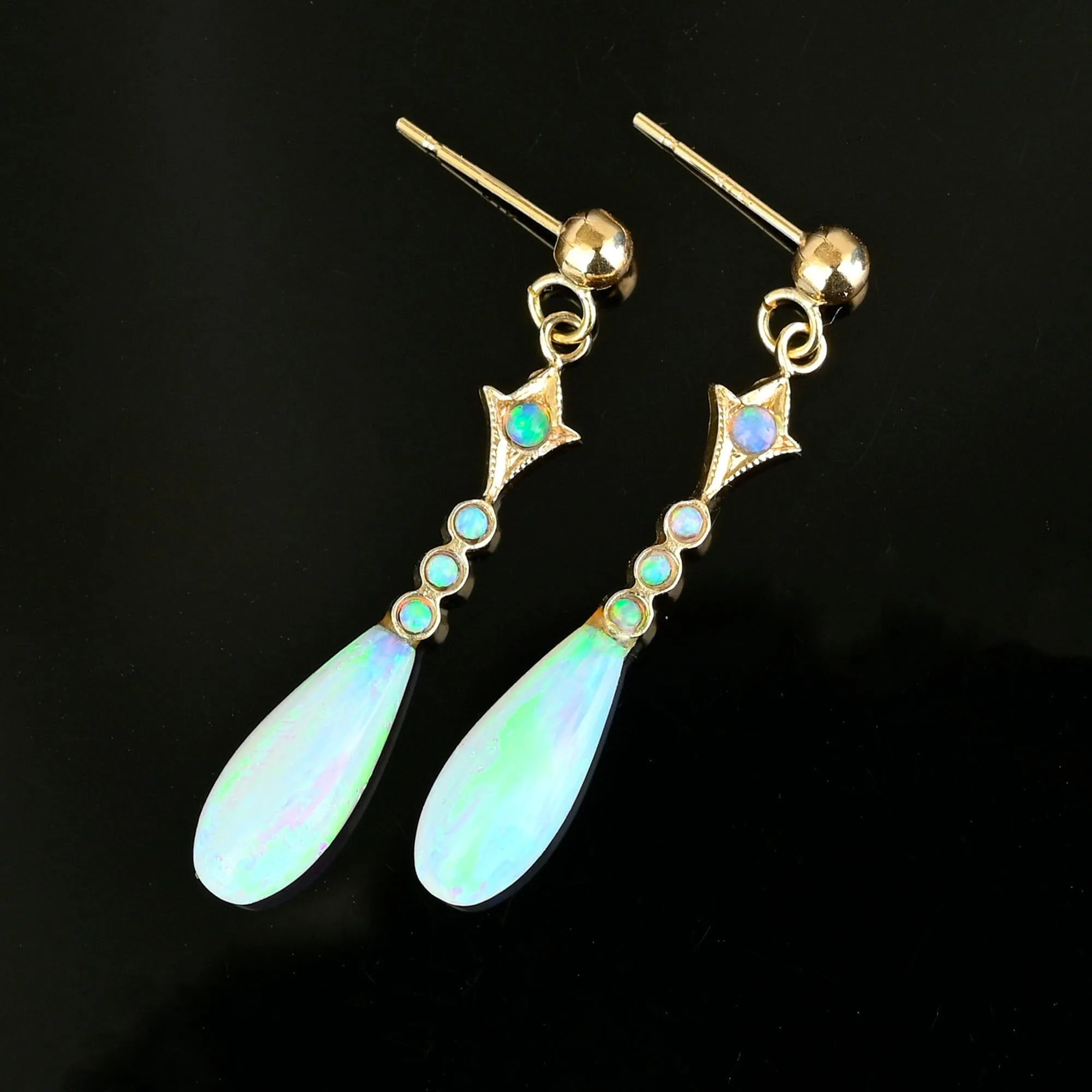 Gorgeous Vintage Gold Dangle Teardrop Opal Earrings