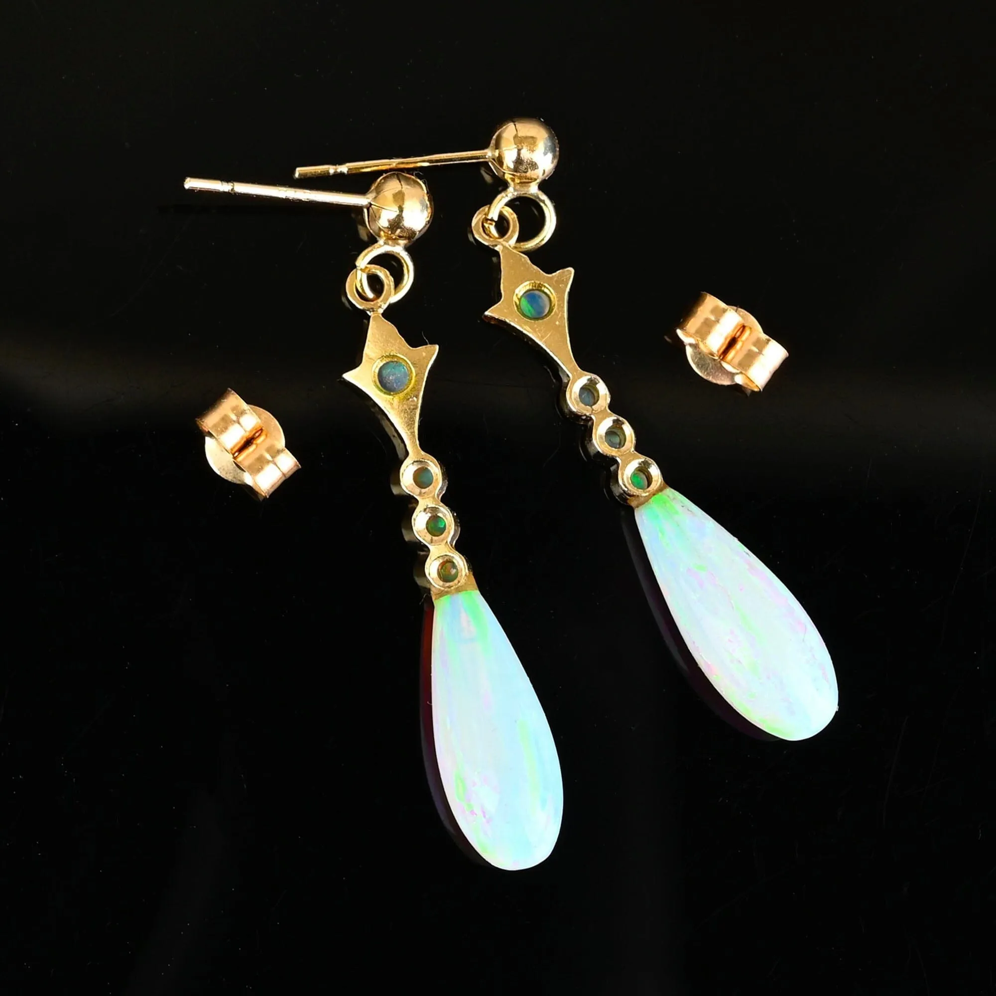 Gorgeous Vintage Gold Dangle Teardrop Opal Earrings